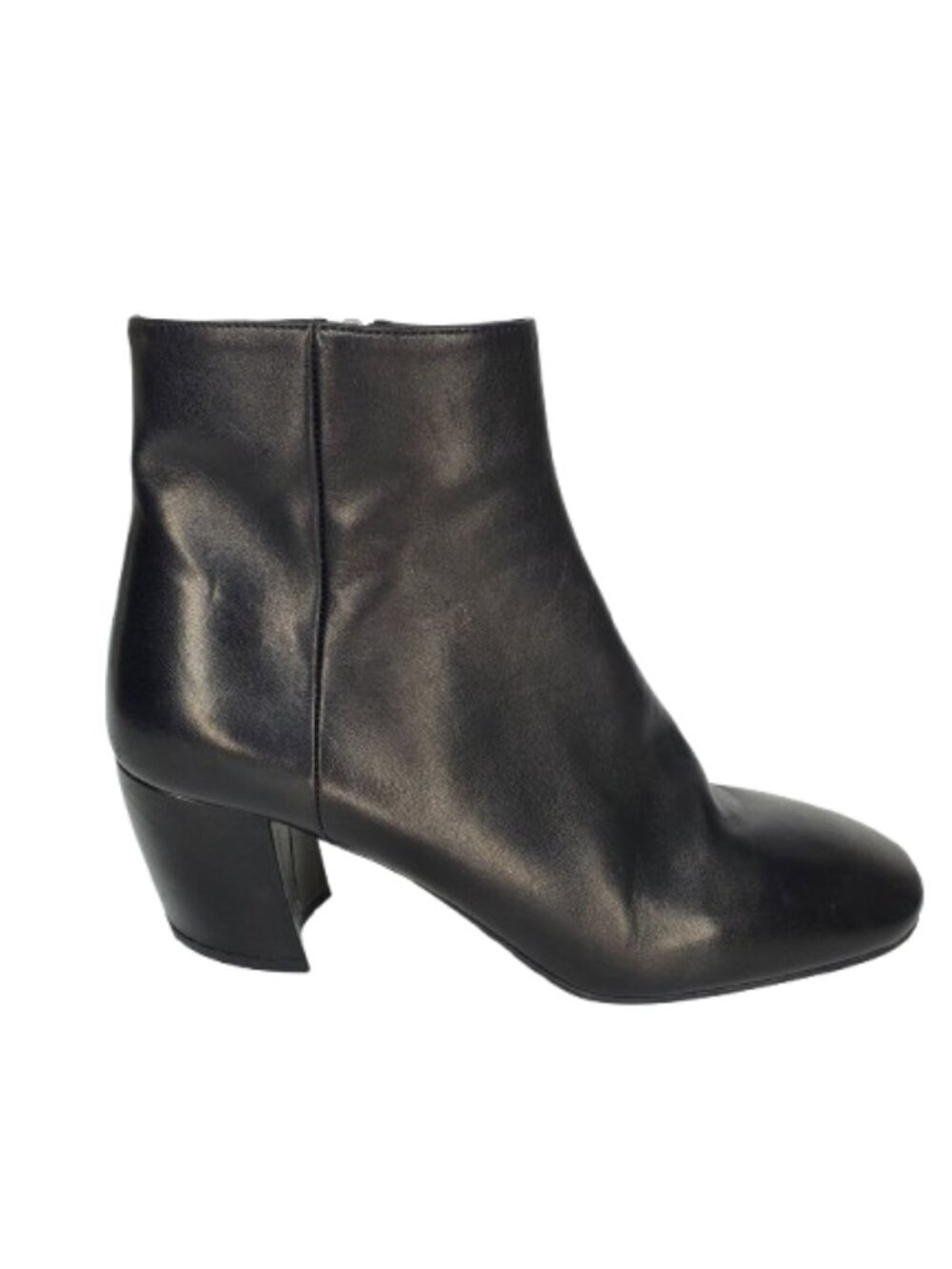 Prada Black Nappa Leather Square Toe Block Heel Ankle Boots